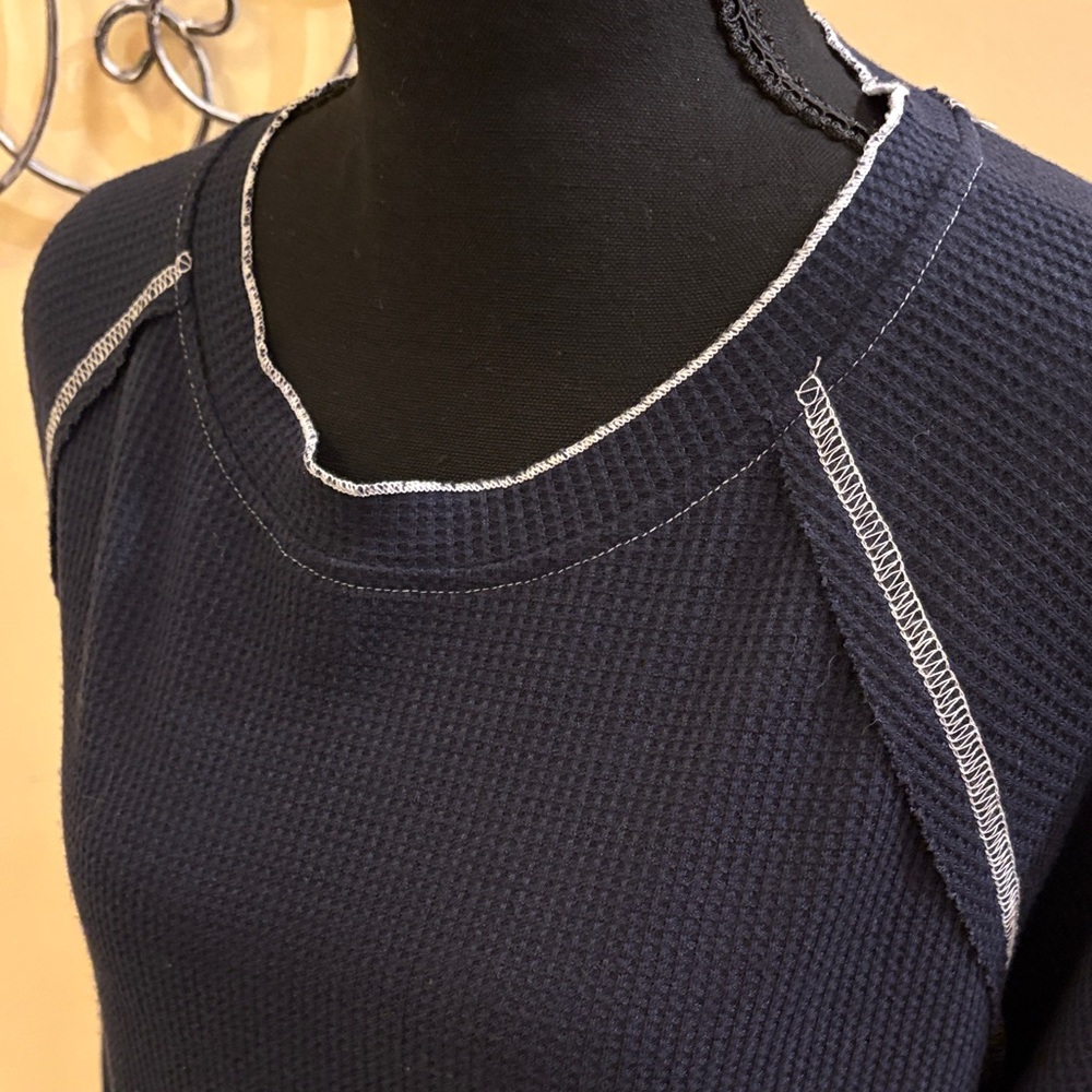 Navy Blue Waffle Long Sleeve Top - Picture 6 of 9